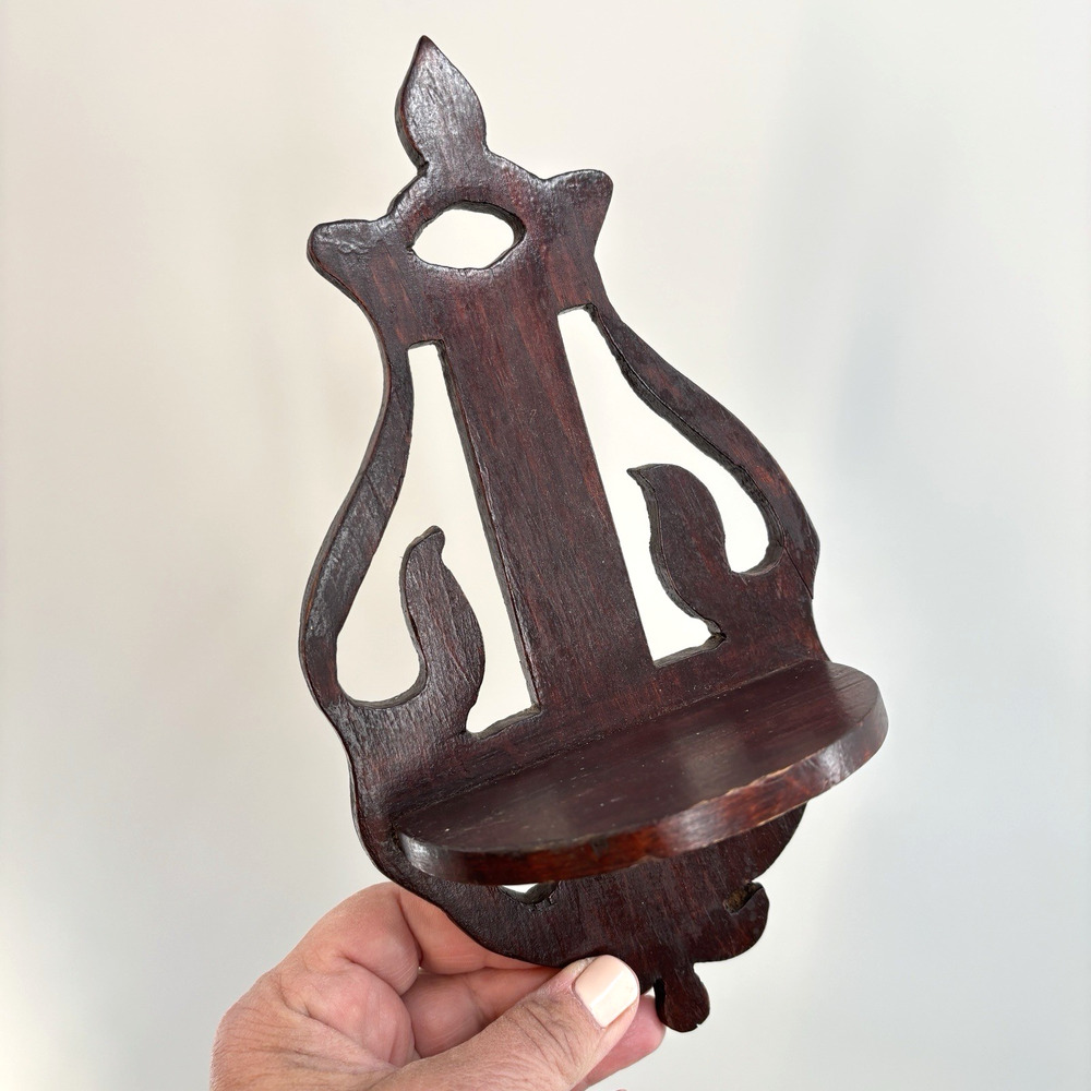 Gothic Wood Wall Shelf Curio Display Handmade Dark Wood Candle Plant Shelf Decor